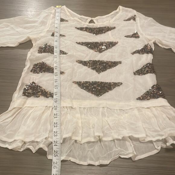 Beautiful Stories‎ Off White Sheer Sequin Patch Long Sleeve Blouse Size XS - Picture 8 of 8